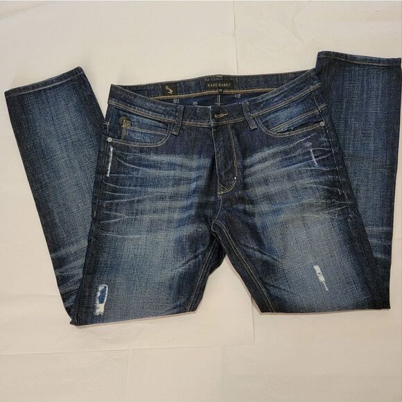 Rare Rabbit RR Be Rare MMXIV Skinny Straight Leg Dark Wash Jeans Mens 34 NWOT - Picture 1 of 14